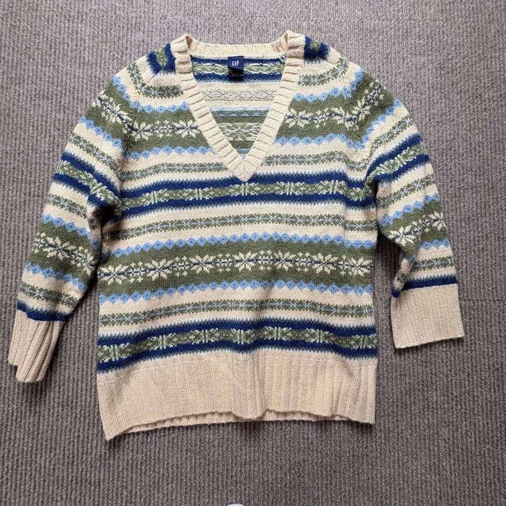 Vintage 2003 Y2K Gap Fair Isle Sweater Lambswool Vneck Womens size medium